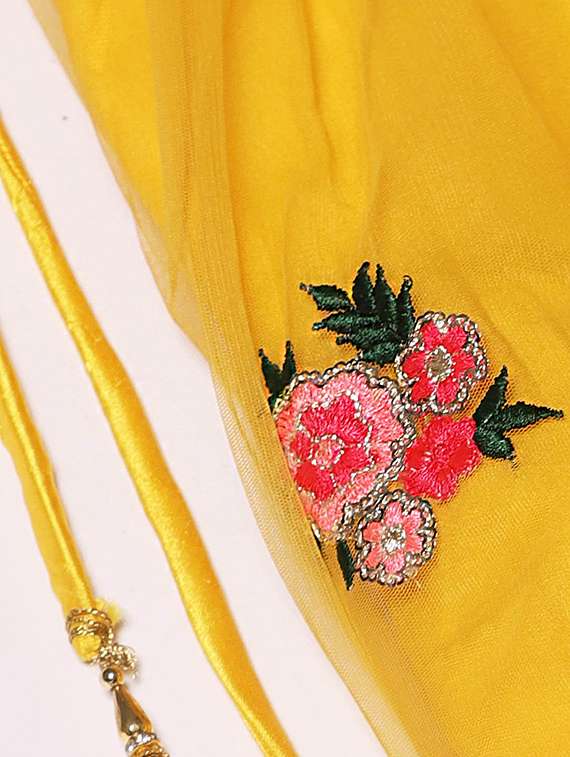 Mustard Net Flared Lehenga