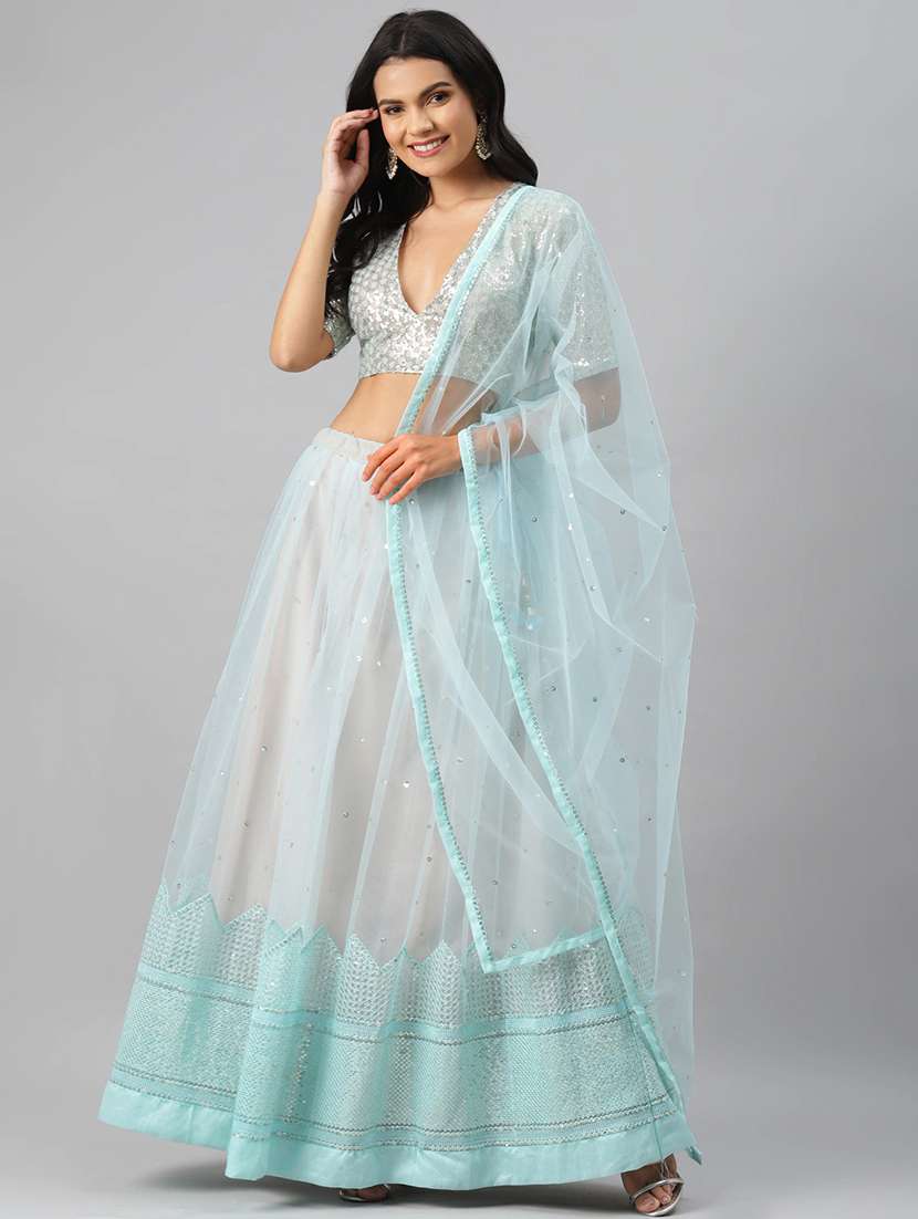 Light Blue Net Flared Lehenga