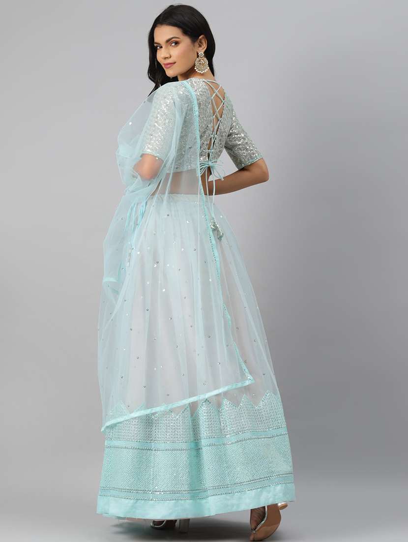 Light Blue Net Flared Lehenga