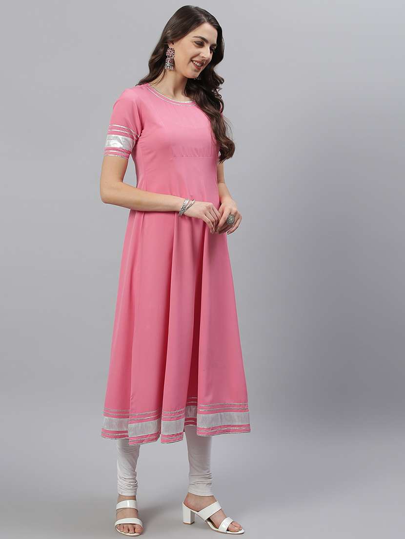 Women Pink Round Neck Kurta Legging Set With Dupatta