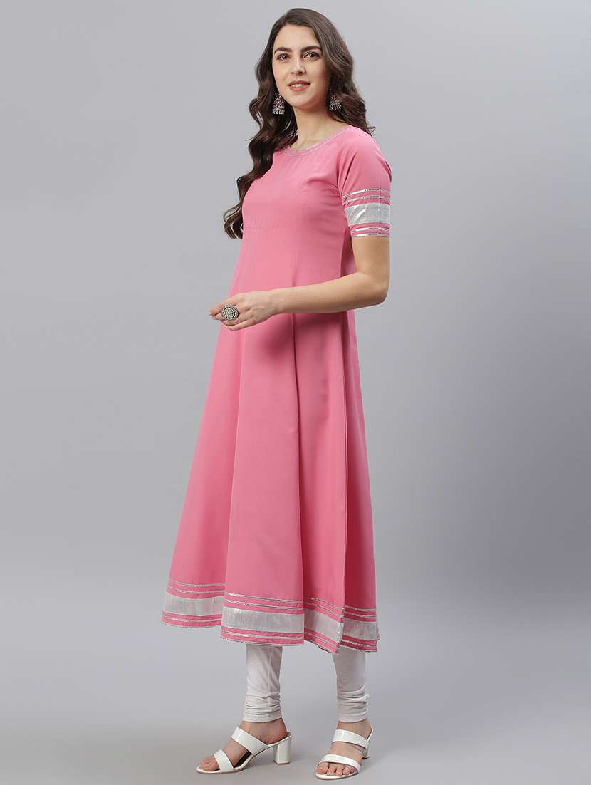 Women Pink Round Neck Kurta Legging Set With Dupatta