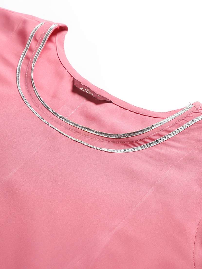 Women Pink Round Neck Kurta Legging Set With Dupatta