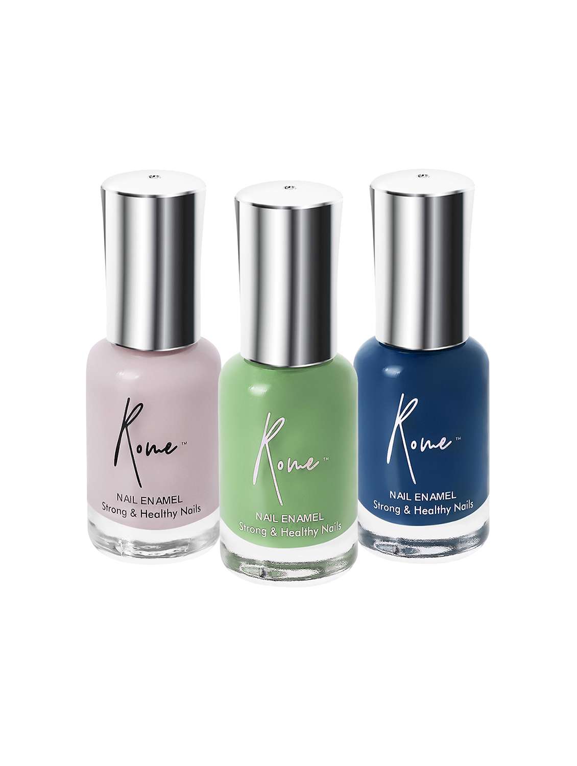 Set Of 3 Strong & Healthy Nail Enamel (Prussian Blue, Moss Green & Dusty Pink)