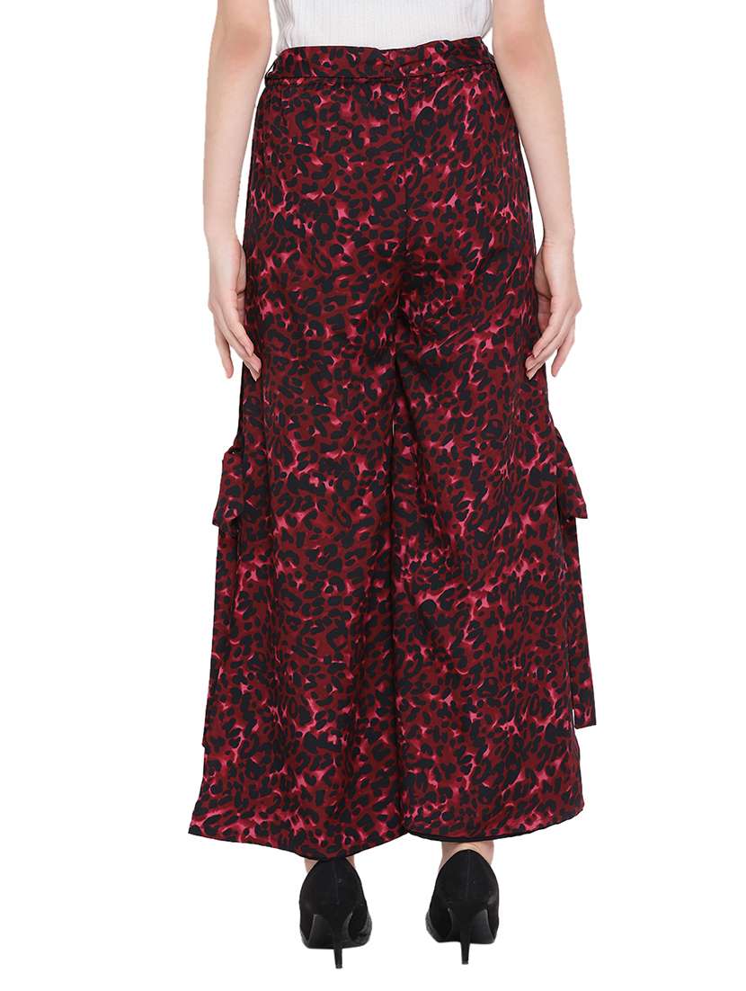 Printed Flat Front Wide Leg Trouser