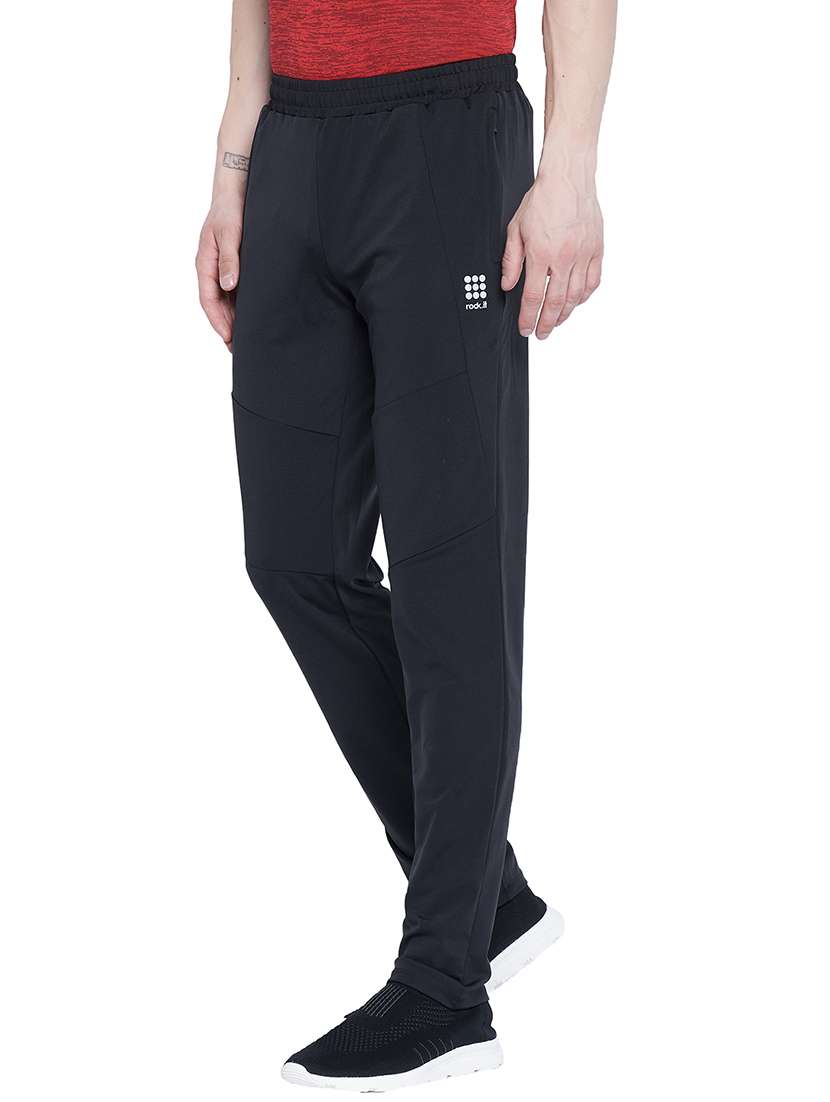 Black Solid Full Length Track Pant