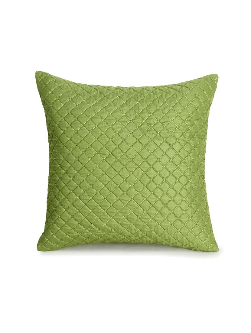 Mezposh Rasta Parrot Green Polyester Checked Quilted Cushion Cover (16"X16")
