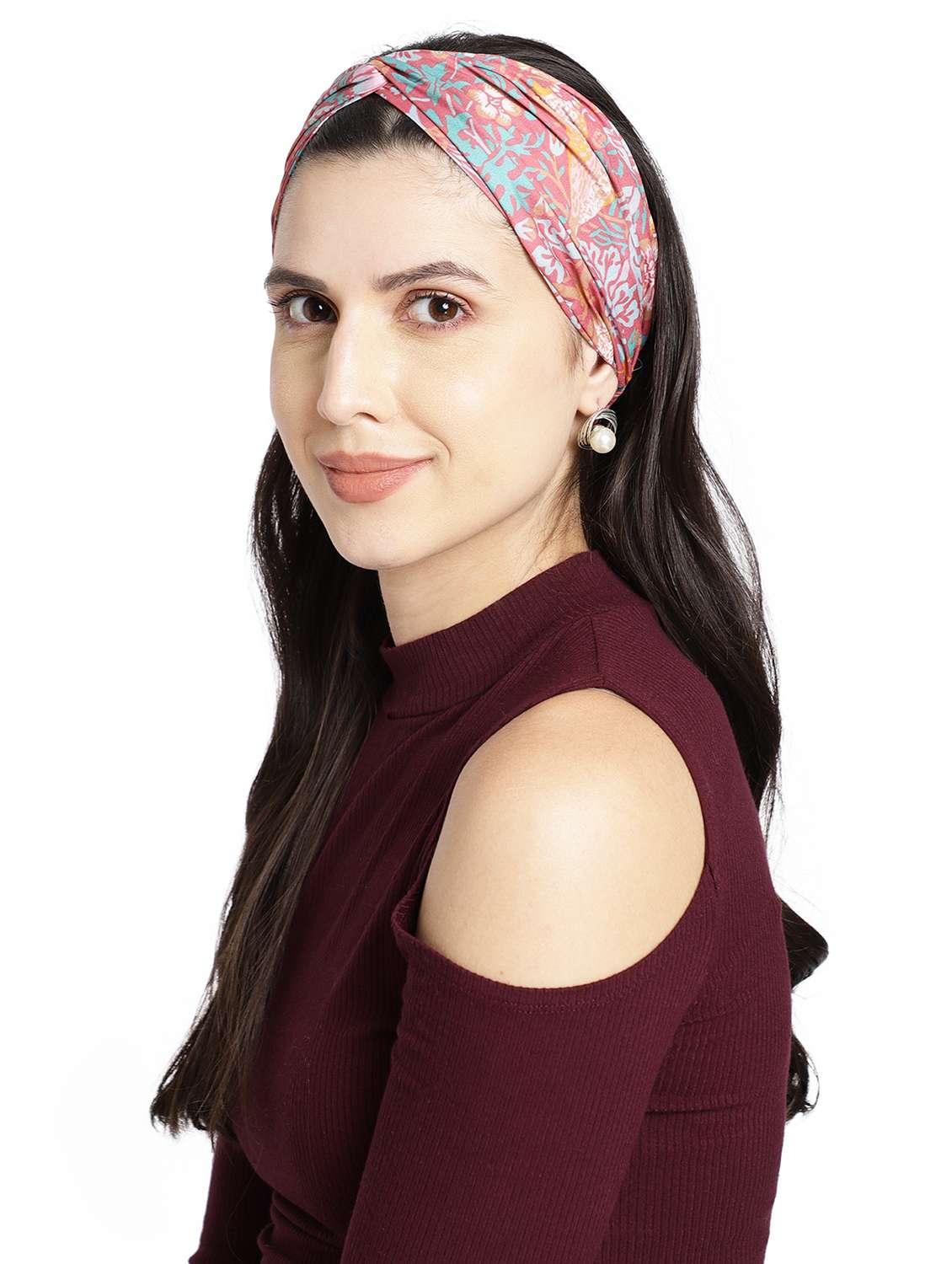 Pink Printed Viscose Headband And Scrunchy Combo Pack
