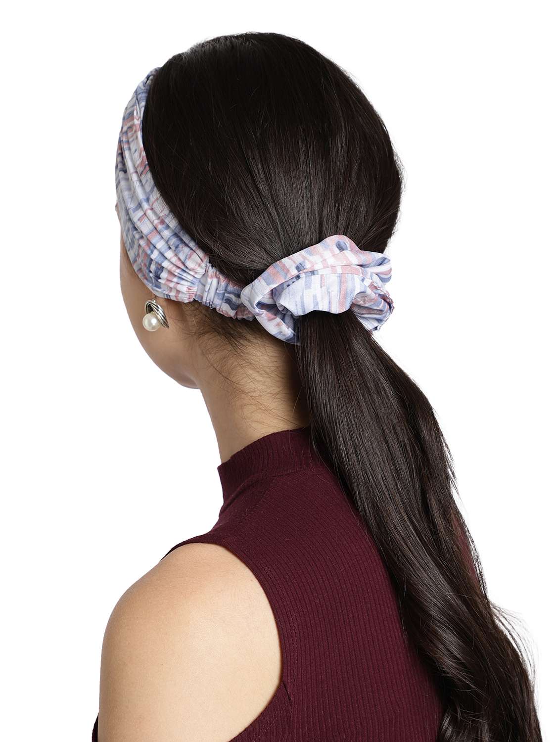 Pink Color Printed Viscose Headband And Scrunchy Combo Pack