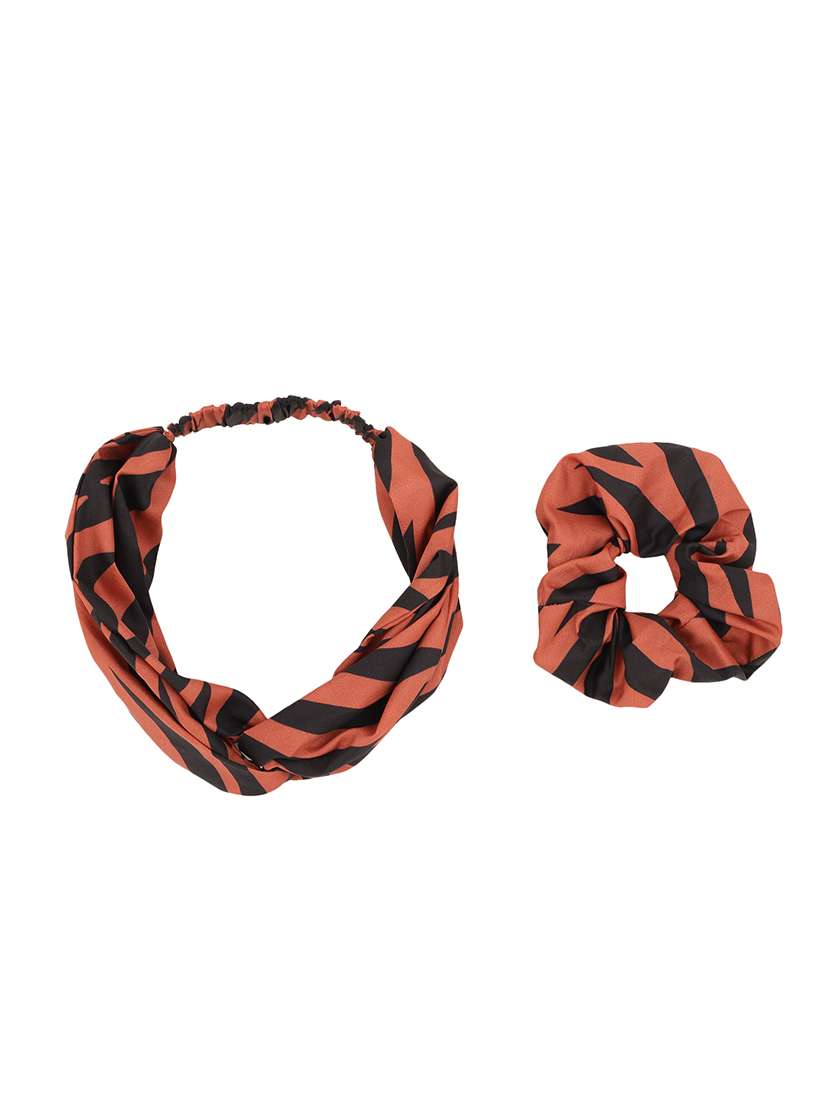 Coral Printed Viscose Headband And Scrunchy Combo Pack