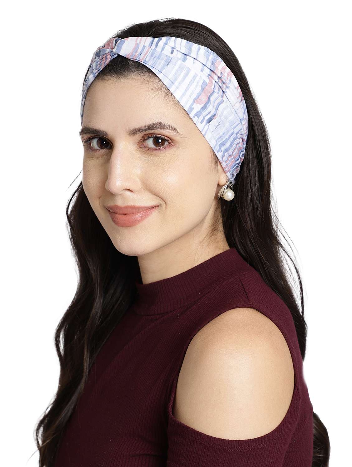 White Printed Viscose Knot Design Headband