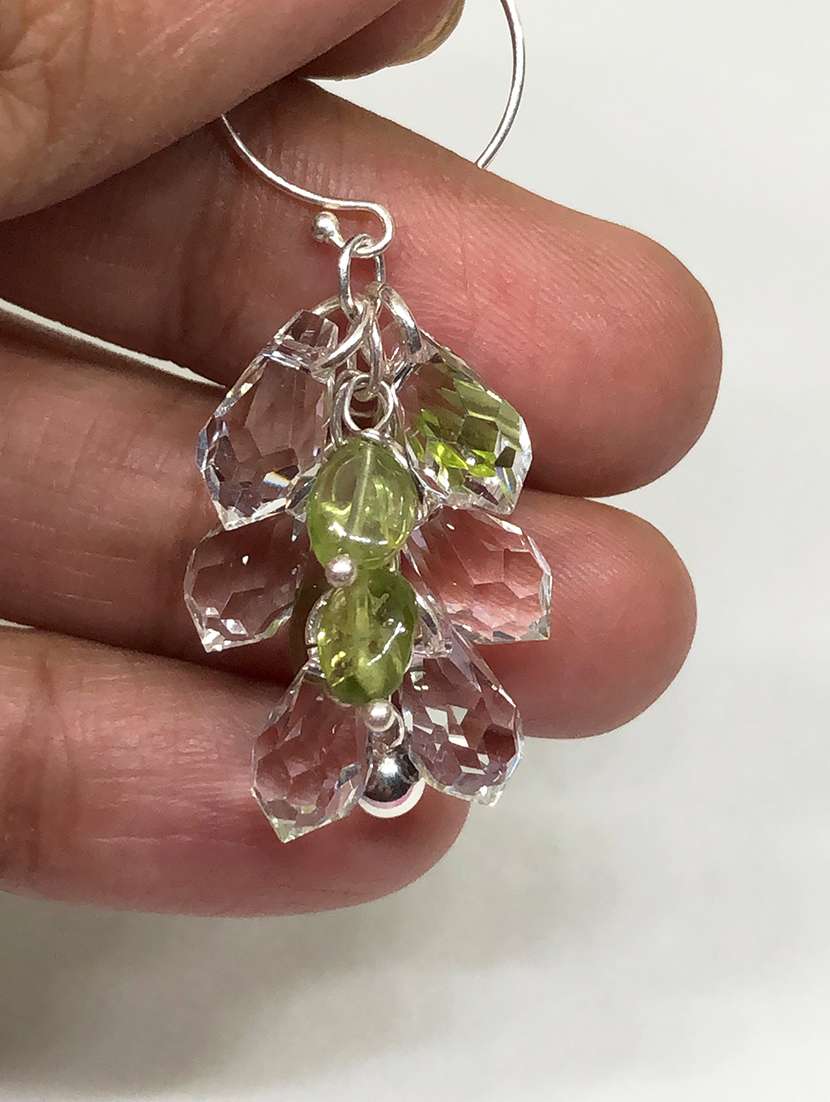Sterling Silver Drop Earrings With Peridot Stone And Crystals
