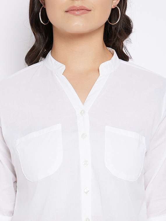 Roll Up Sleeved High Low Shirt