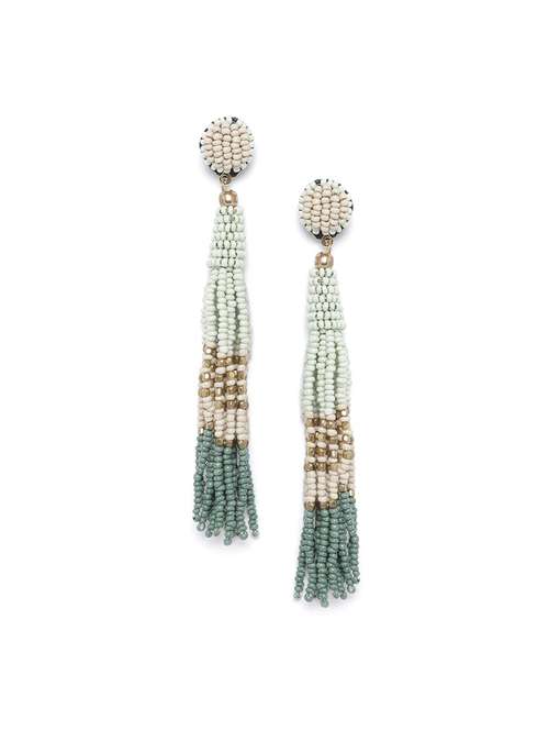 Green Beaded Tasseled Drop Earrings