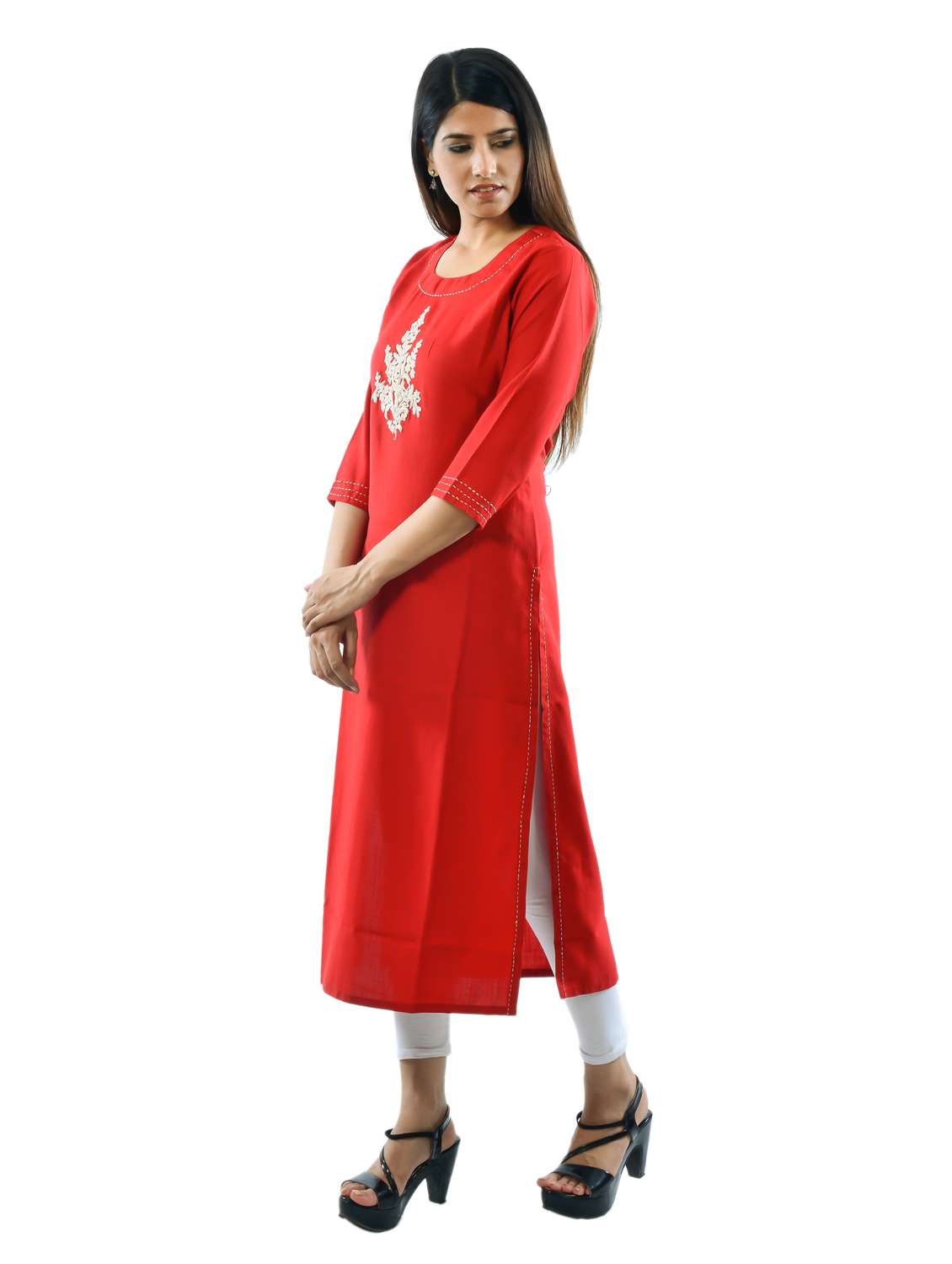 Red Linen Kurta Legging  Set