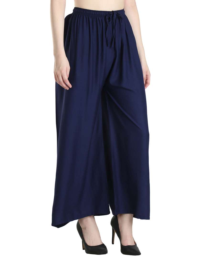 Navy Rayon Flared Palazzo