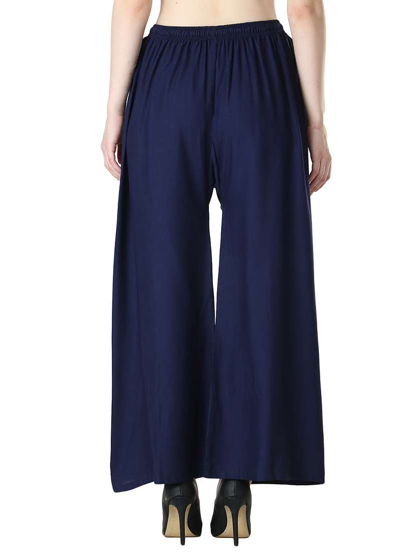 Navy Rayon Flared Palazzo