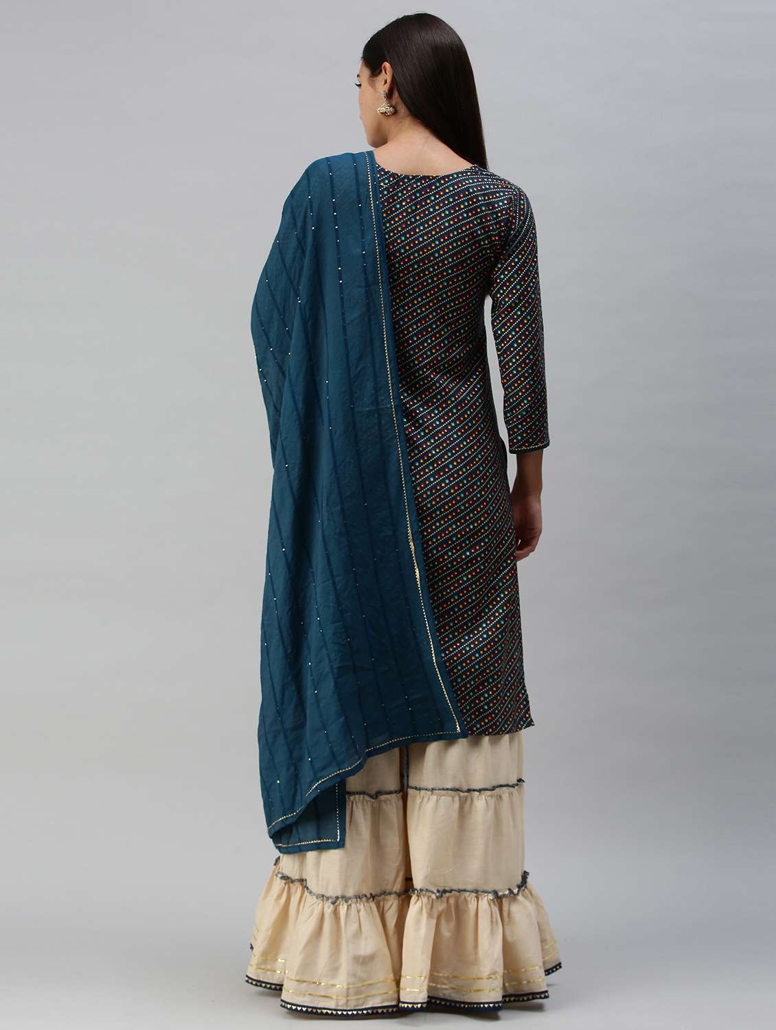 Teal Cotton Blend Kurta Sharara  Set