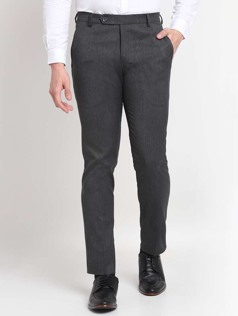 Grey Solid Formal Trouser