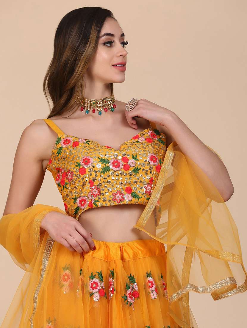 Mustard Net Flared Lehenga