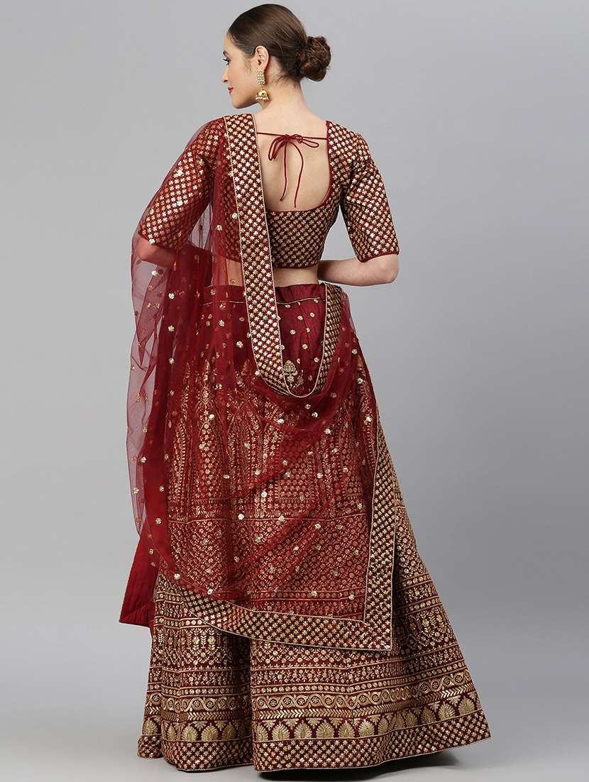 Maroon Raw Silk Flared Lehenga