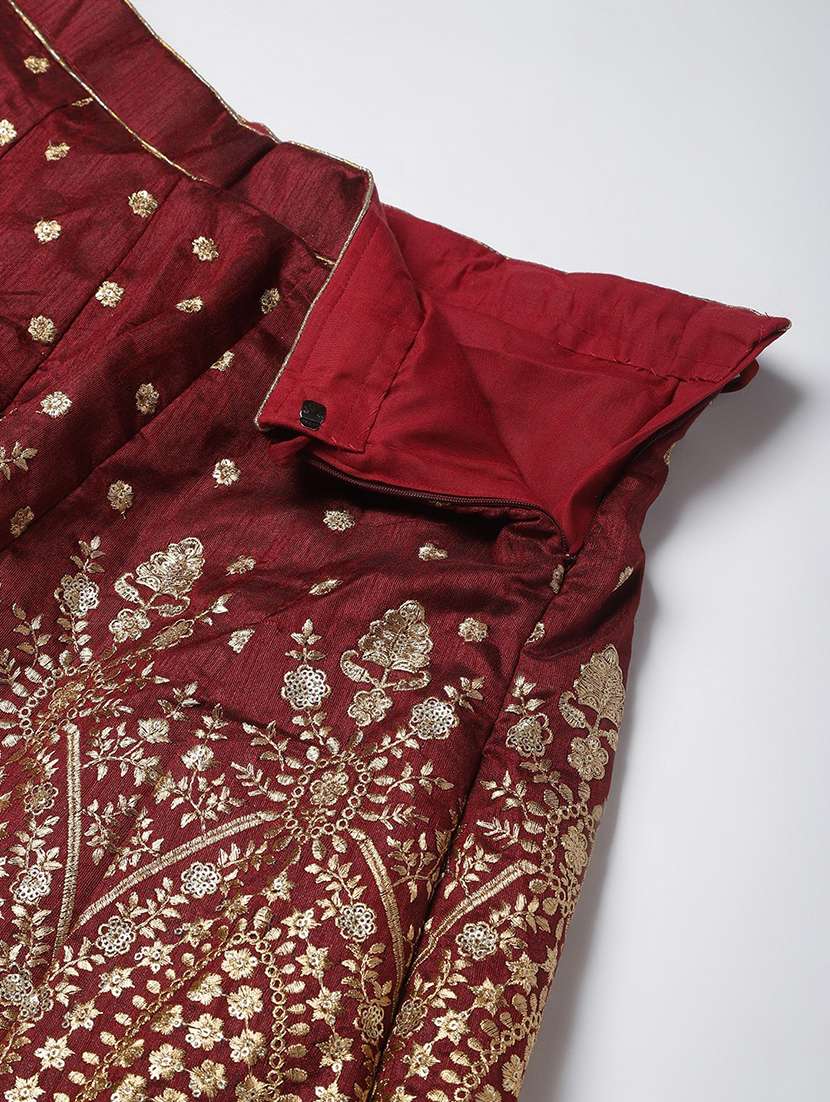 Maroon Raw Silk Flared Lehenga