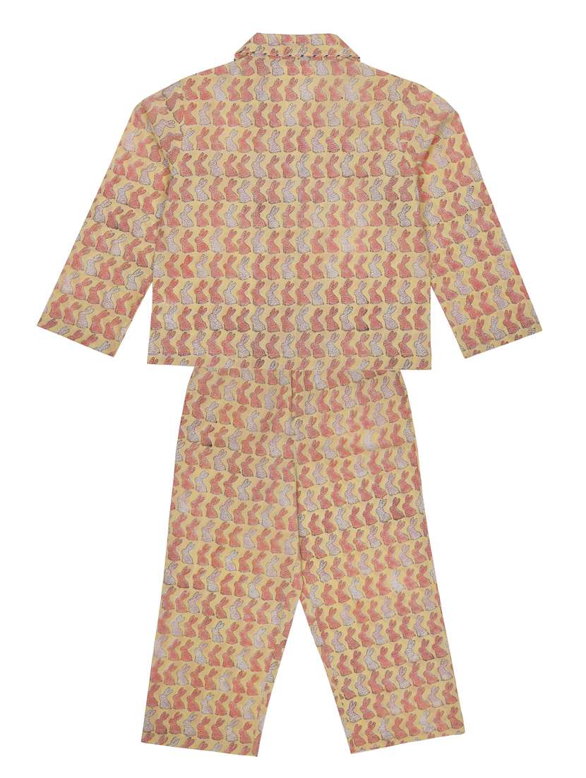 Yellow Printed Nightwear Pyjama Set 