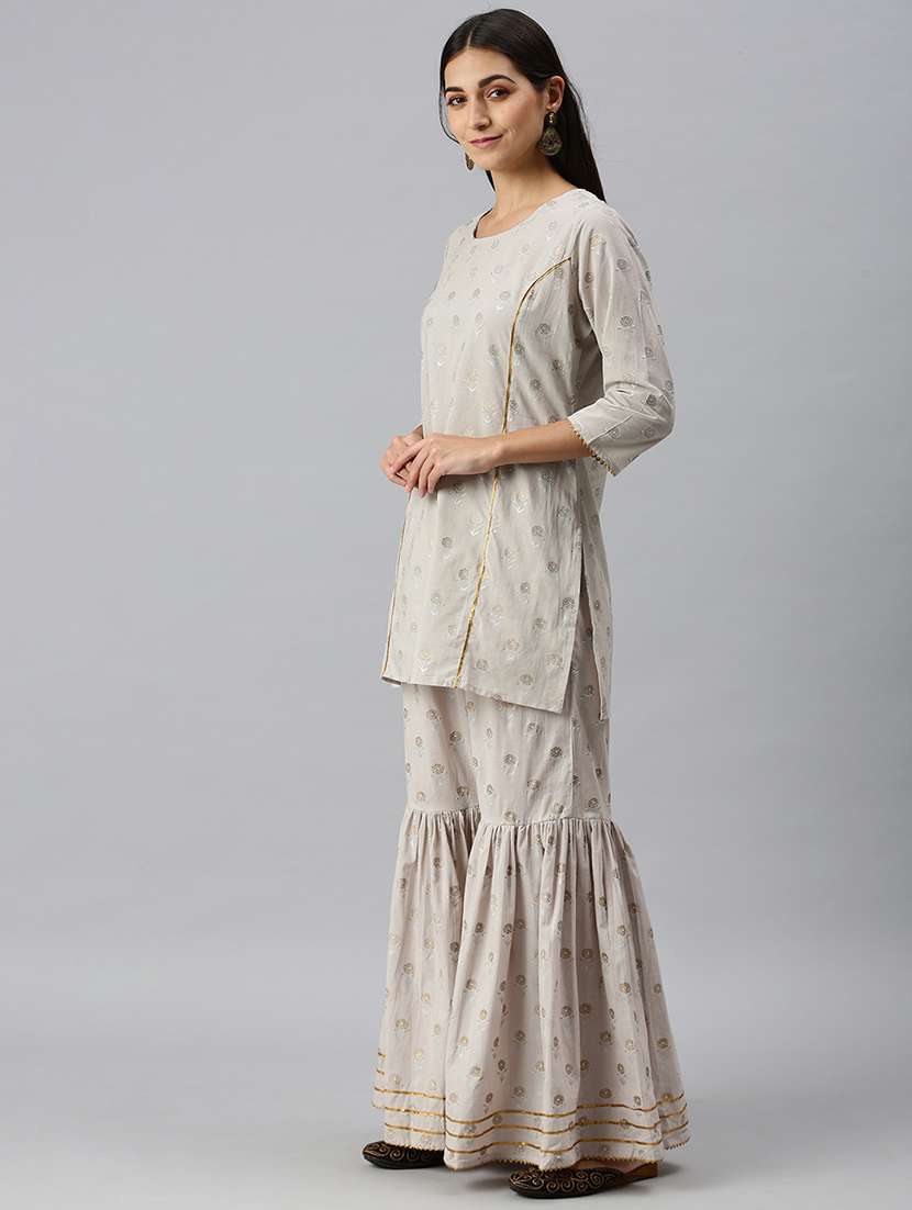 Women Floral Kurta Sharara Set With Dupatta