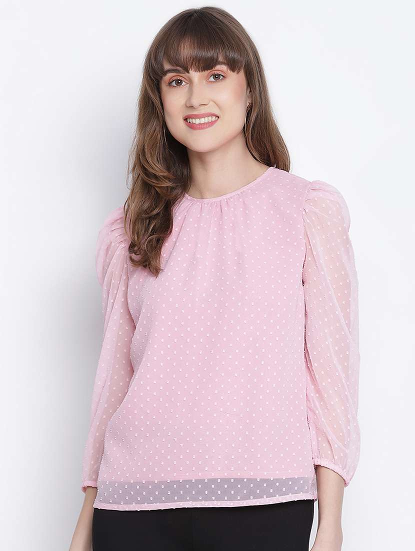 Women's Pink Regulal Fit Solid Top