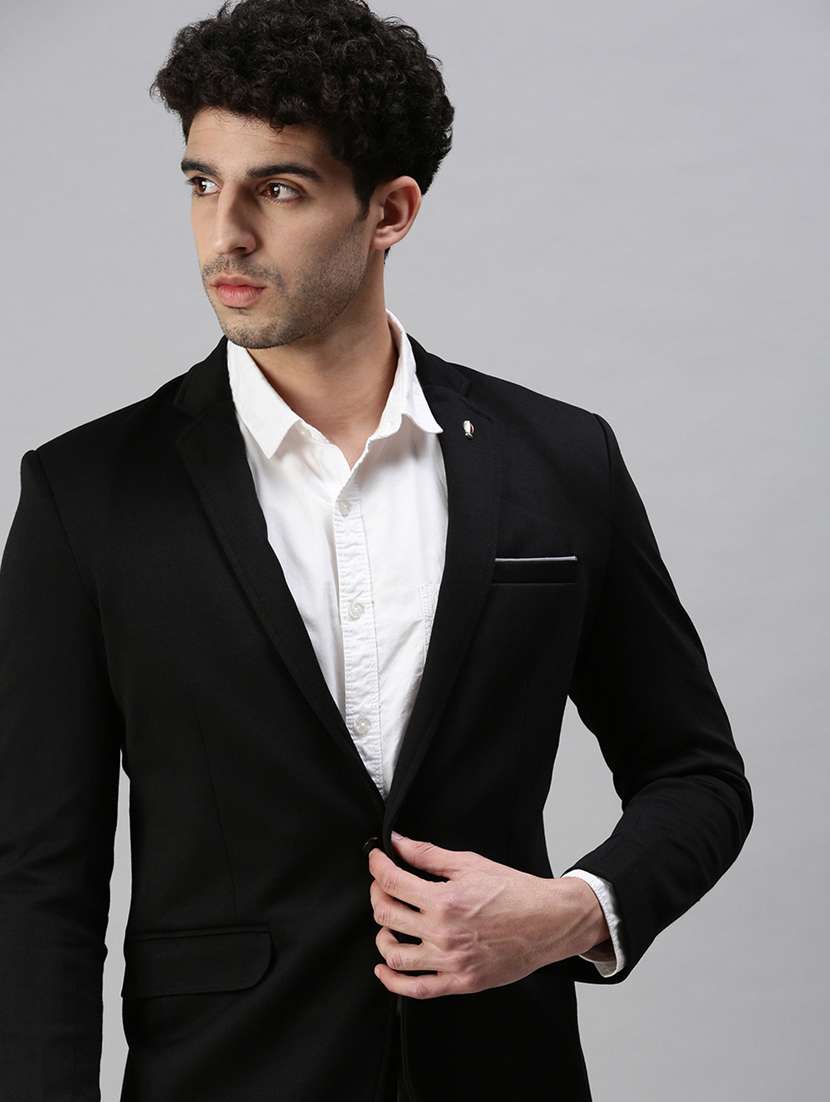 Black Solid Single Breasted Casual Blazer