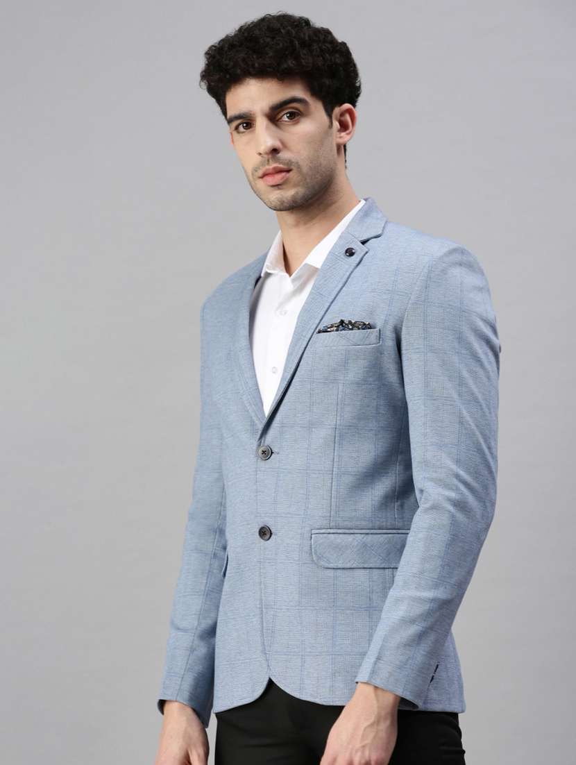 Blue Solid Single Breasted Casual Blazer