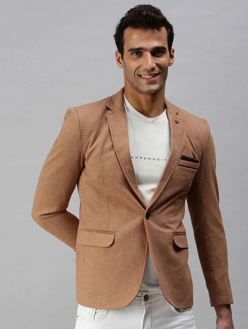 Brown Solid Single Breasted Casual Blazer