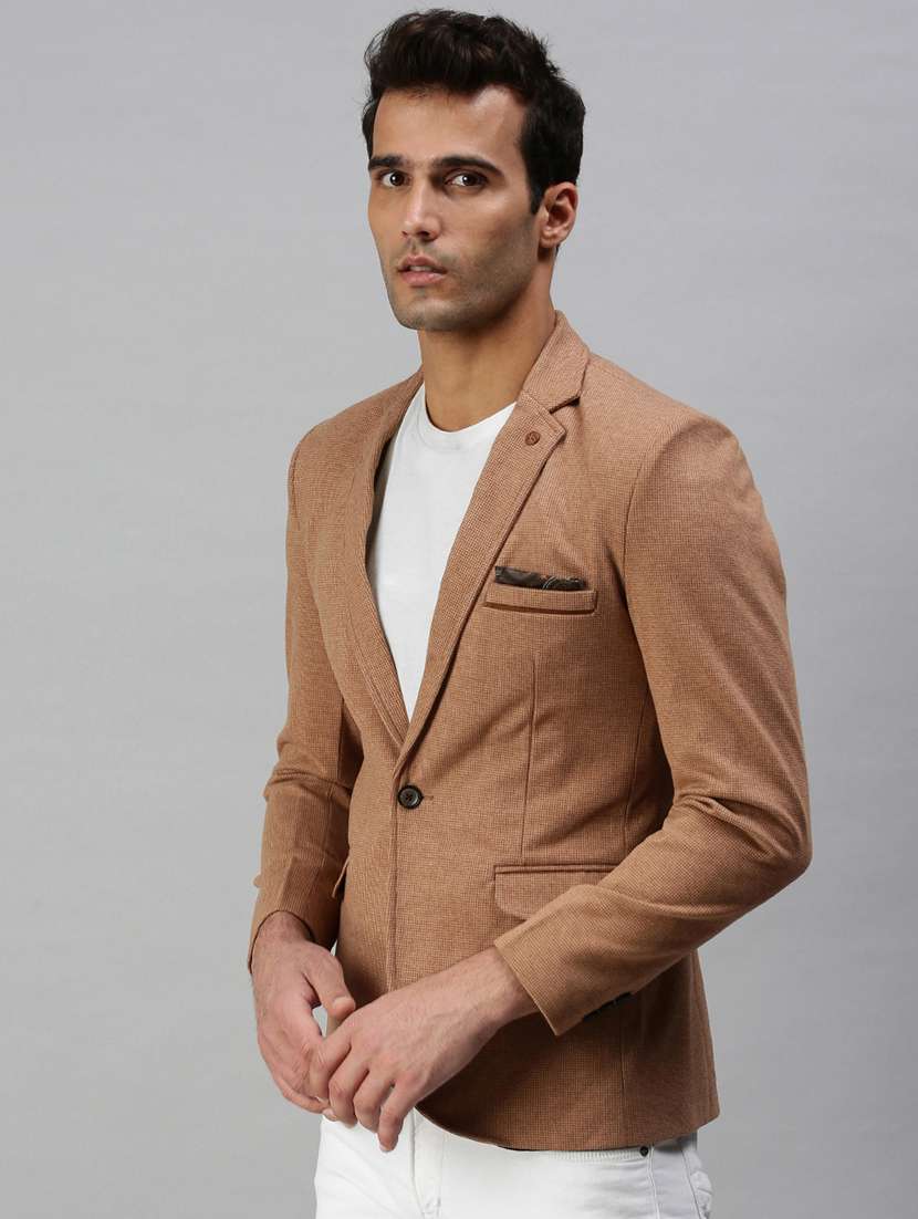 Brown Solid Single Breasted Casual Blazer