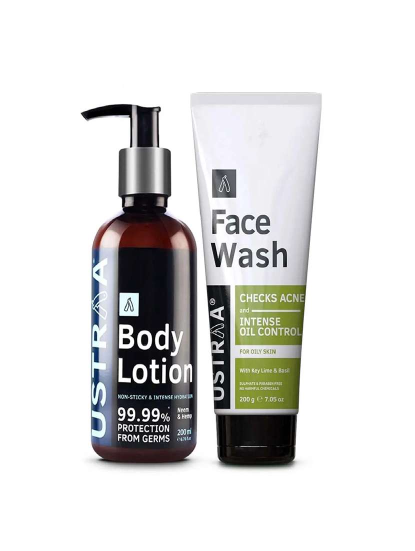 Ustraa Body Lotion Germ Free   200ml & Face Wash   Oily Skin (Checks Acne & Oil Control)   200g