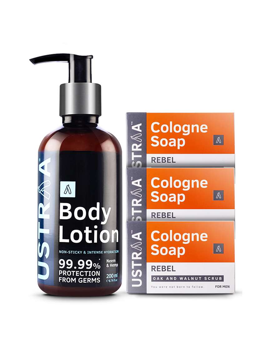 Ustraa Body Lotion Germ Free   200ml & Cologne Soap Rebel   Pack Of 3