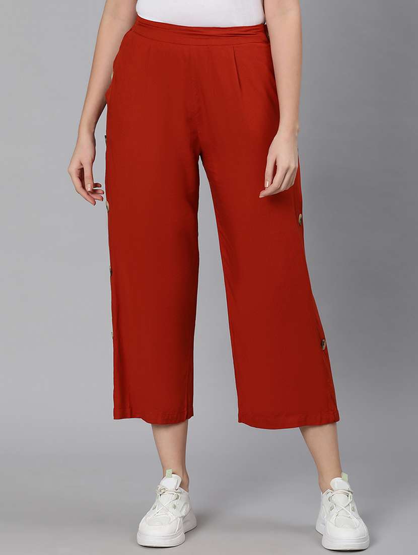 Solid Maroon Detailed Pleated Trouser