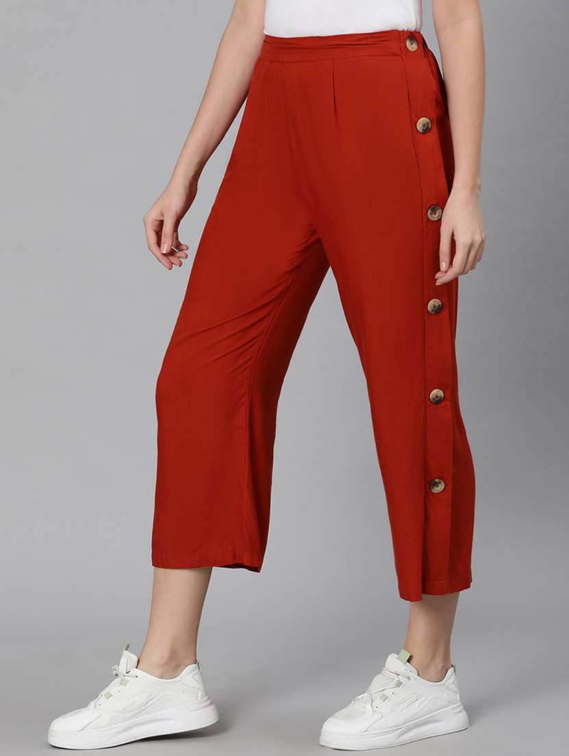 Solid Maroon Detailed Pleated Trouser