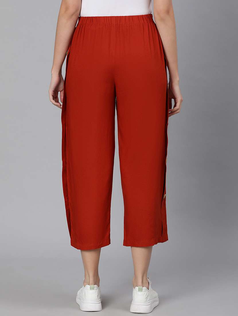 Solid Maroon Detailed Pleated Trouser