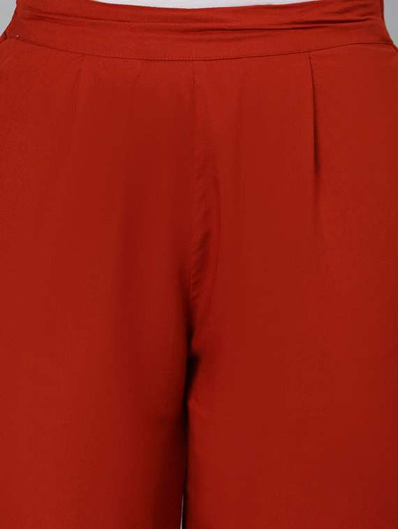 Solid Maroon Detailed Pleated Trouser