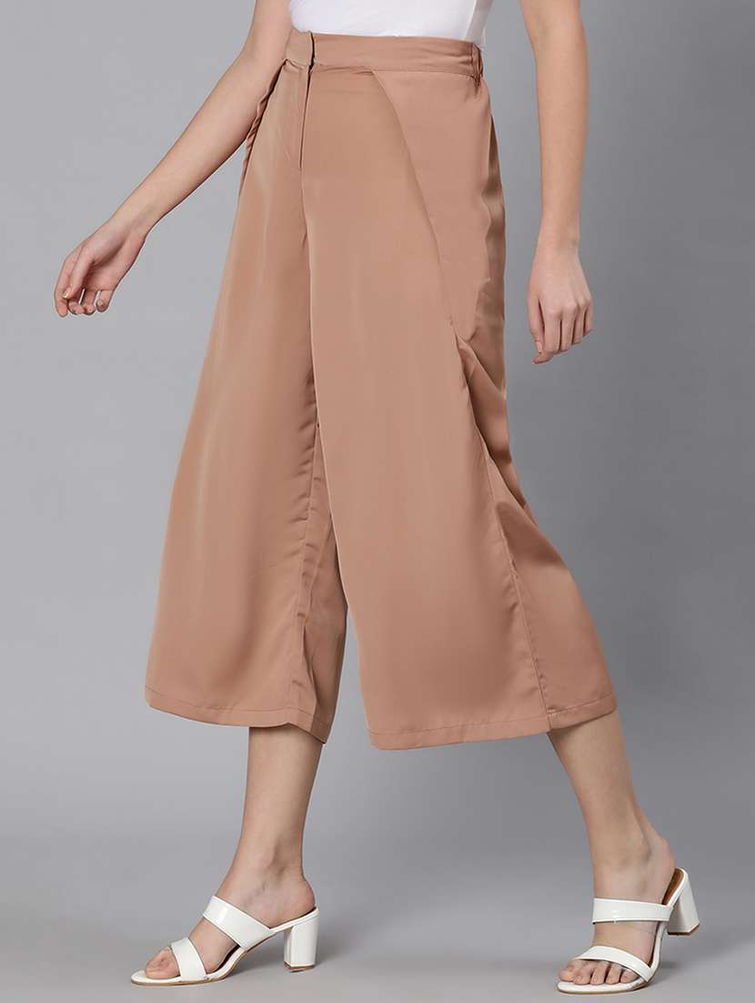 Solid Nude Brown Flat Front Trouser