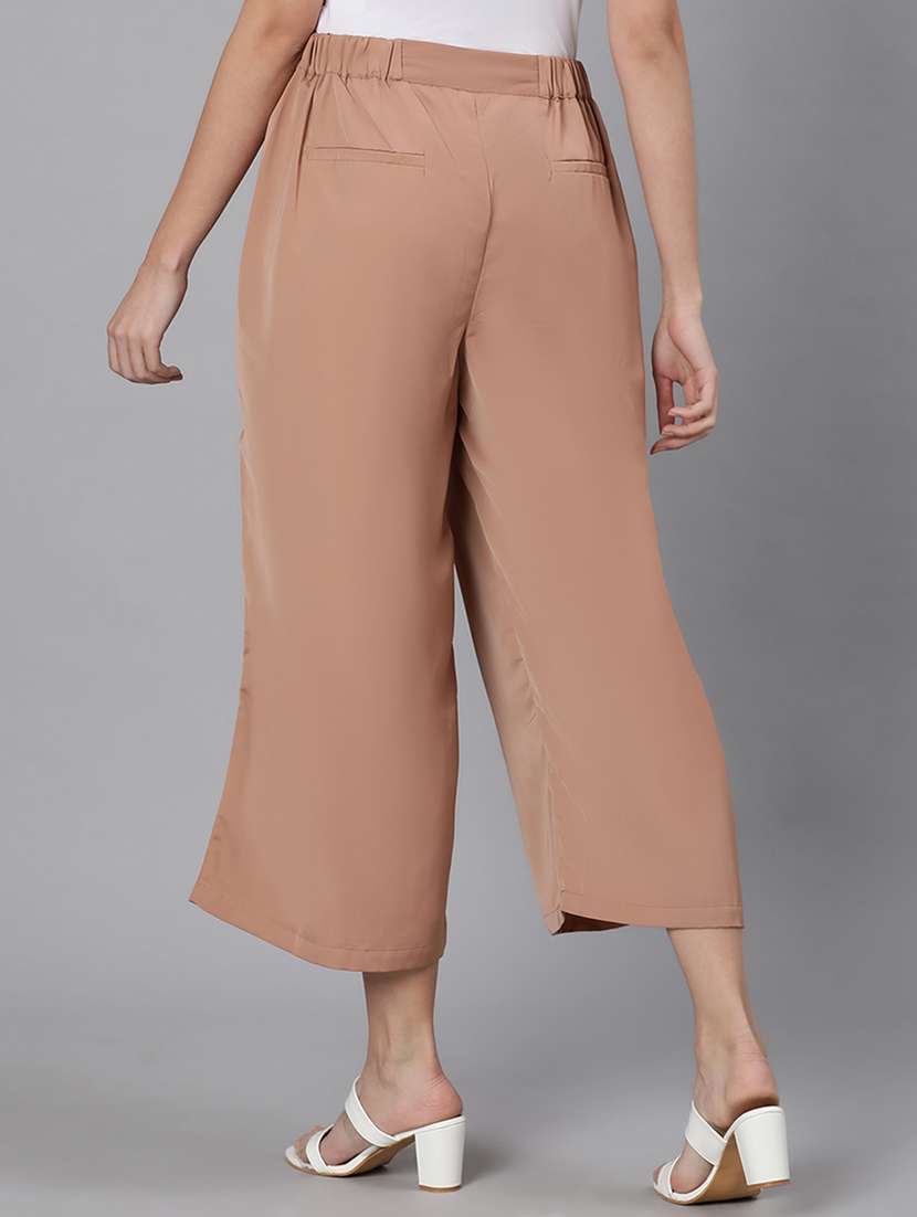 Solid Nude Brown Flat Front Trouser