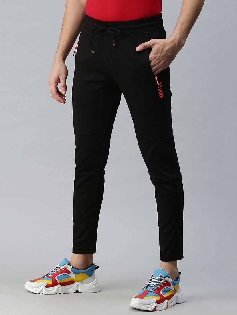 Black Solid Full Length Track Pant