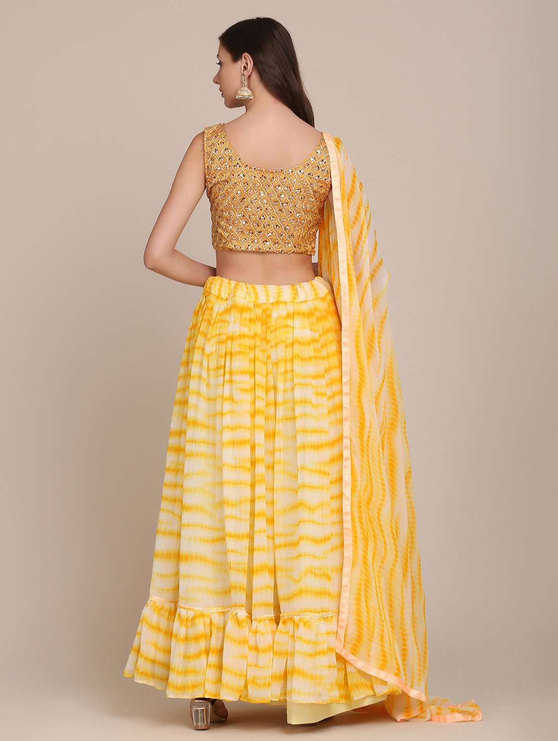 Yellow Shibori Flared Lehenga