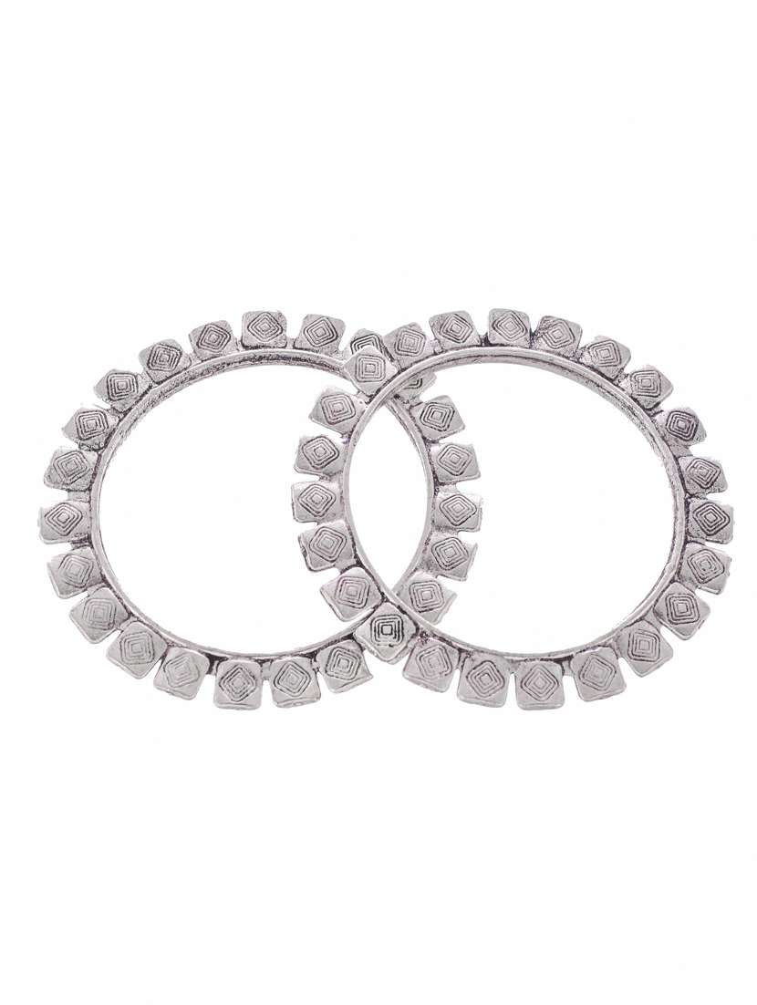 Set Of 2 Silver Toned Oxidised Bangles