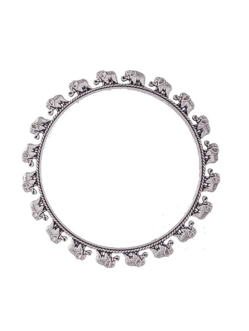 Set Of 2 Silver Toned Oxidised Elephant Shaped Bangles