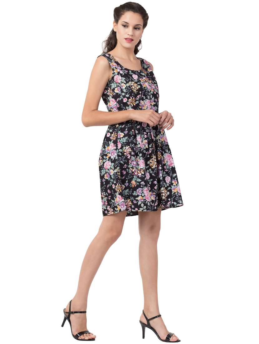 Round Neck Floral A Line Dress