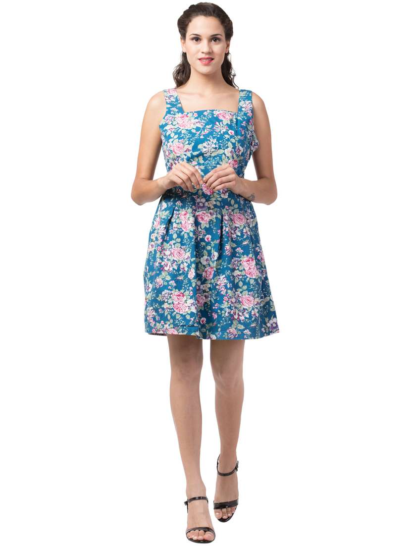 Round Neck Floral A Line Dress