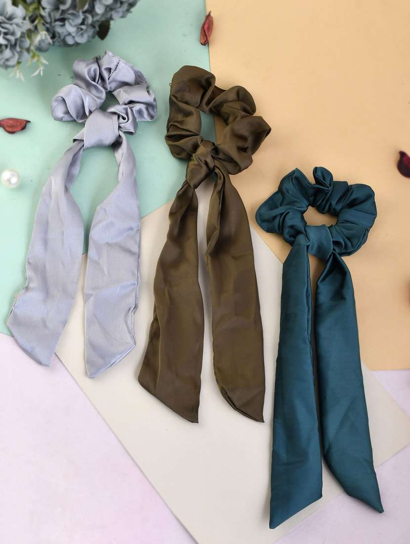 Multicolored Set Of 3 Scarf Hair Scrunchies Ponytail Holders