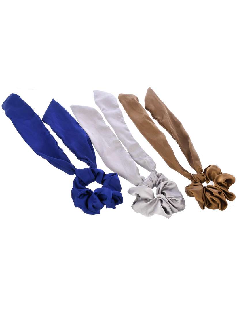 Multicolored Set Of 3 Scarf Hair Scrunchies Ponytail Holders