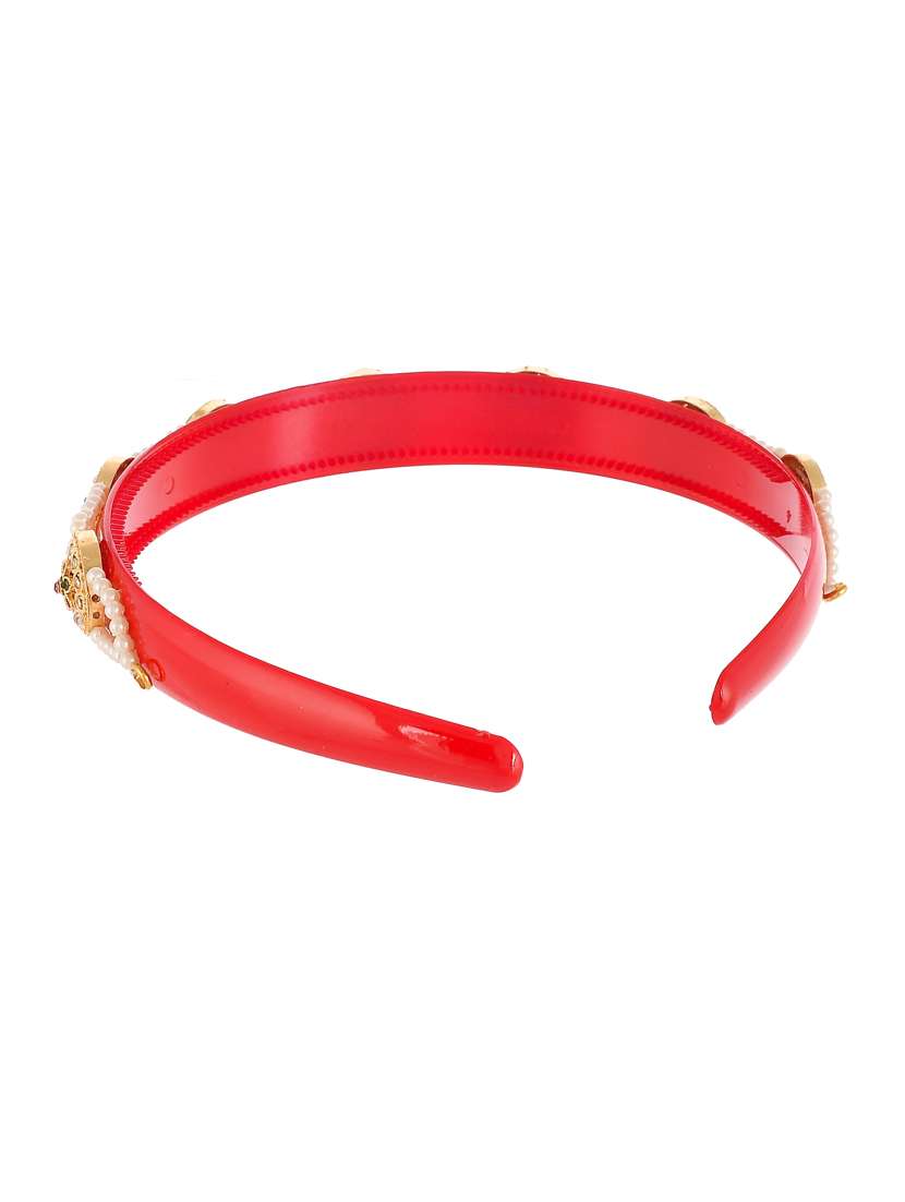 Gold Plated & Red Color Beaded Hair Band