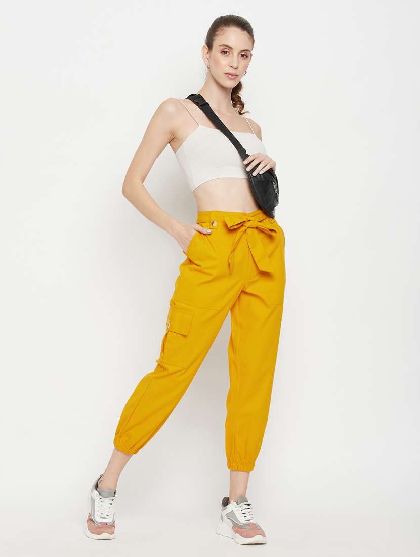 Tie Front Solid Cargos Trouser